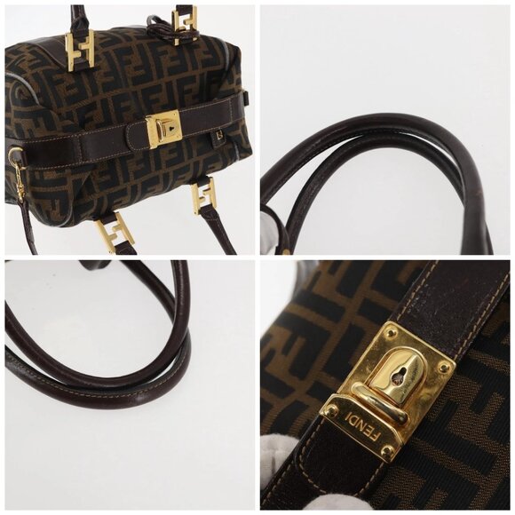 FENDI Zucca Canvas Hand Bag 2way Black Brown Auth gh886 - Picture 16 of 16